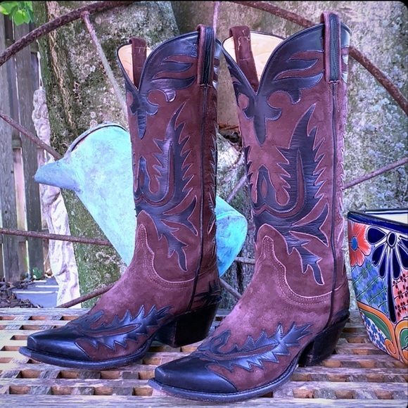 LUCCHESE Classics Handmade Vintage Tall Black Brown Leather Western Cowboy Boots - Picture 11 of 12